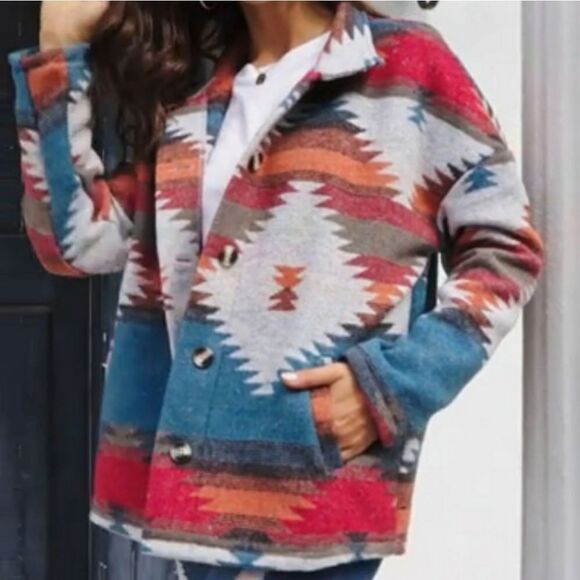 Aztec Pattern Ethnic Boho Coat Jacket Sz 14 - Picture 7 of 7